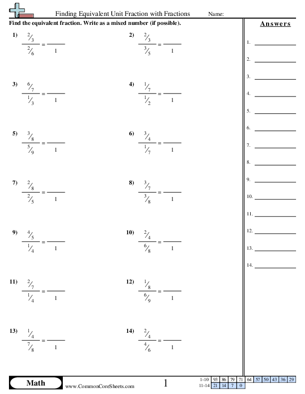 Ratio Worksheets - Finding Equivalent Unit Fraction with Fractions worksheet